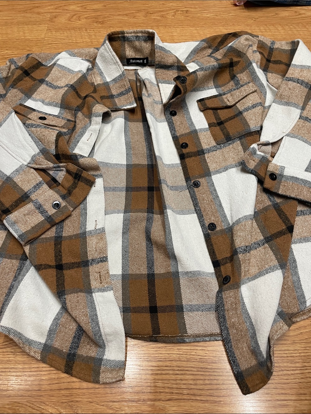 Autumnal Brown Plaid Men's Button-Up Shirt Jacket